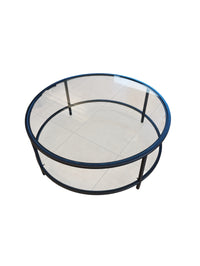 Round Glass & Black Metal 2-Tier Coffee Table