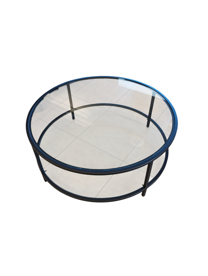 Round Glass & Black Metal 2-Tier Coffee Table