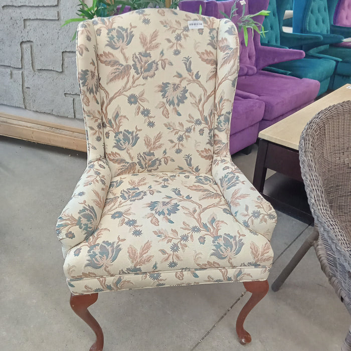 28"W Floral Fabric Wingback Armchair