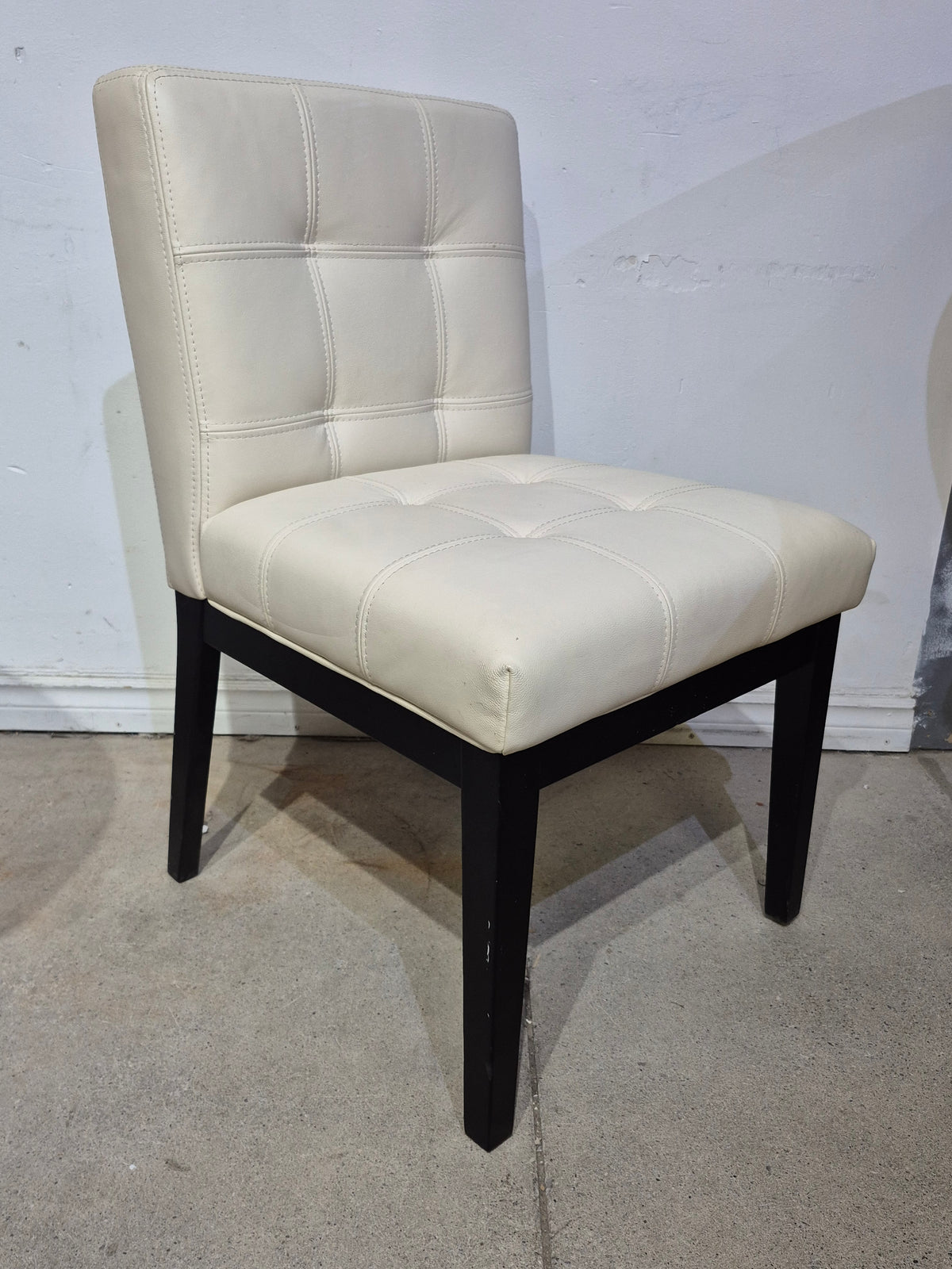Leather Accent Chair - Off-White with Wood Frame