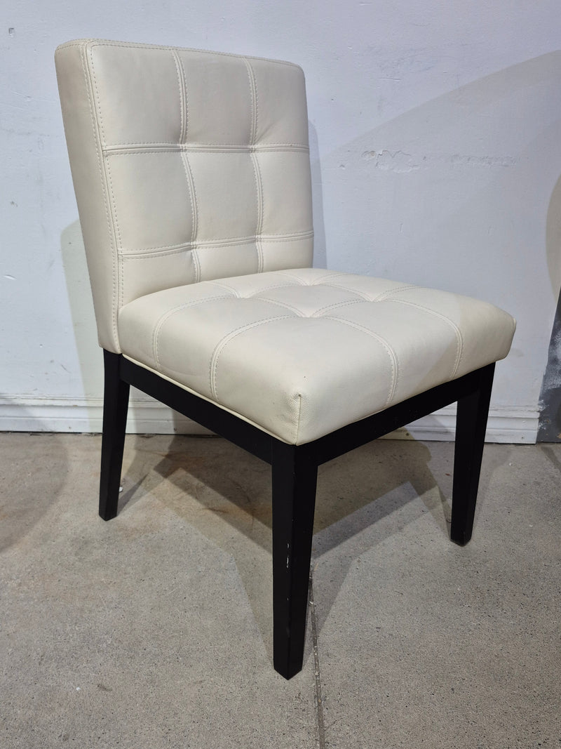Leather Accent Chair - Off-White with Wood Frame