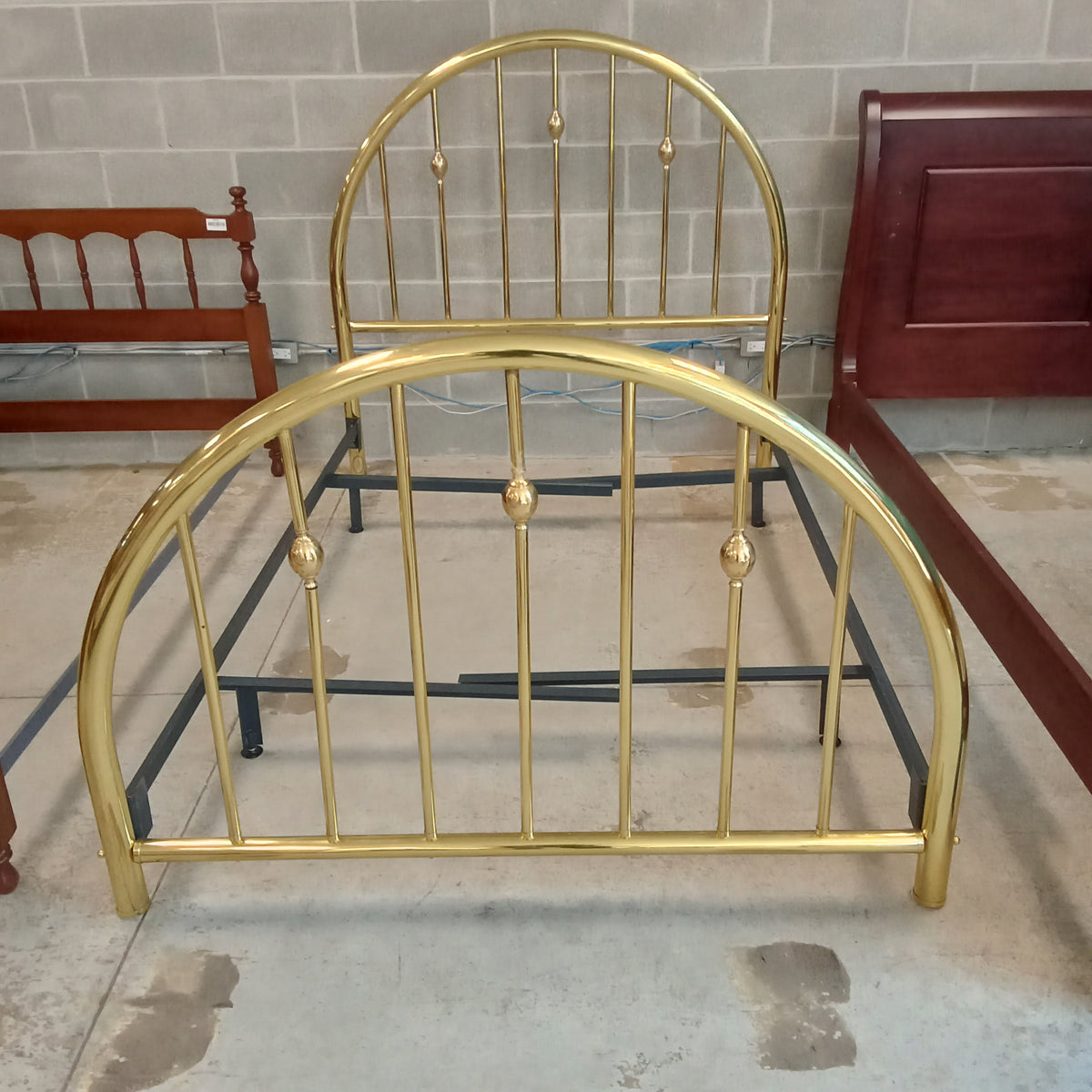 65"W Double Bed Frame with Brass Headboard and Footboard