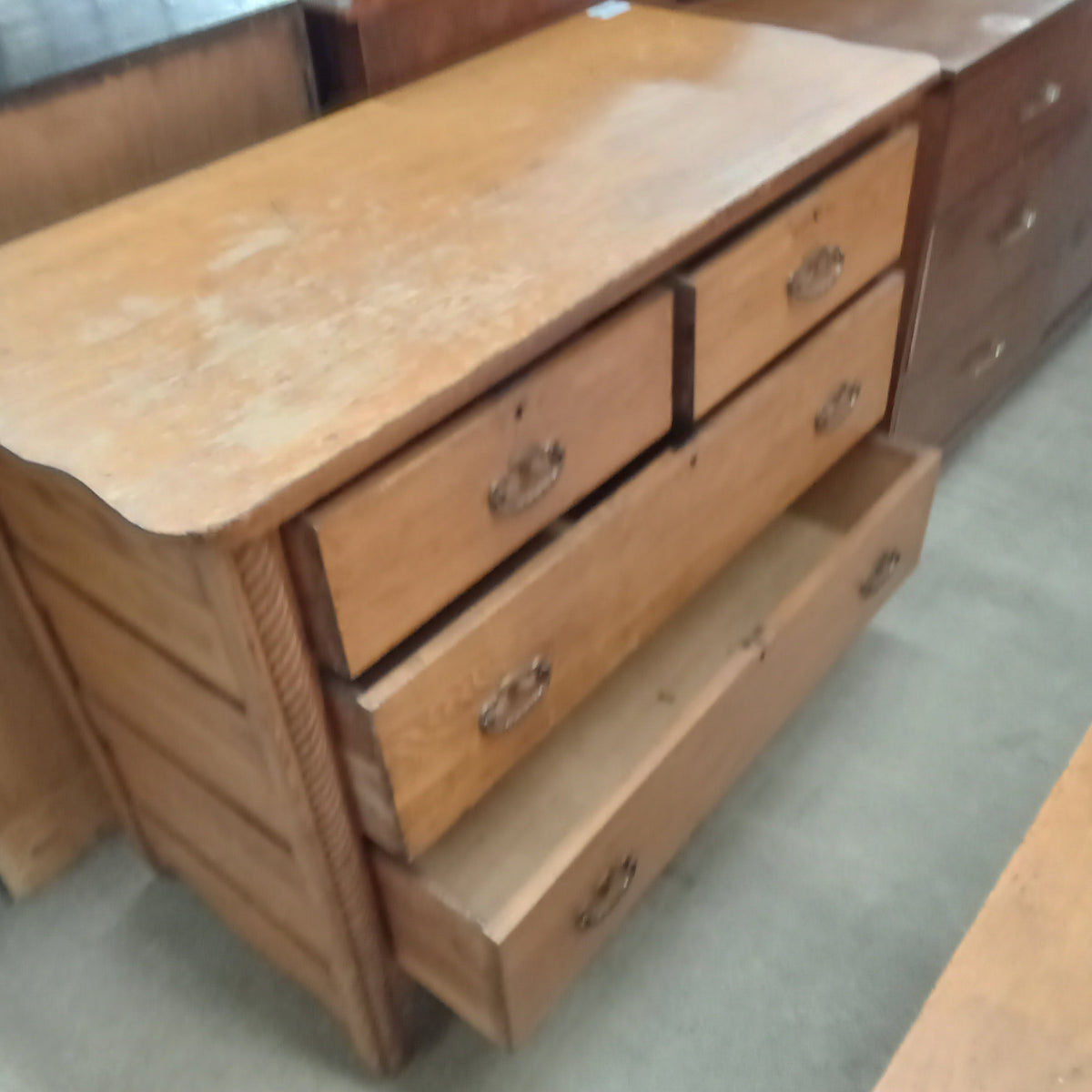 43"W Vintage Four Drawer Dresser
