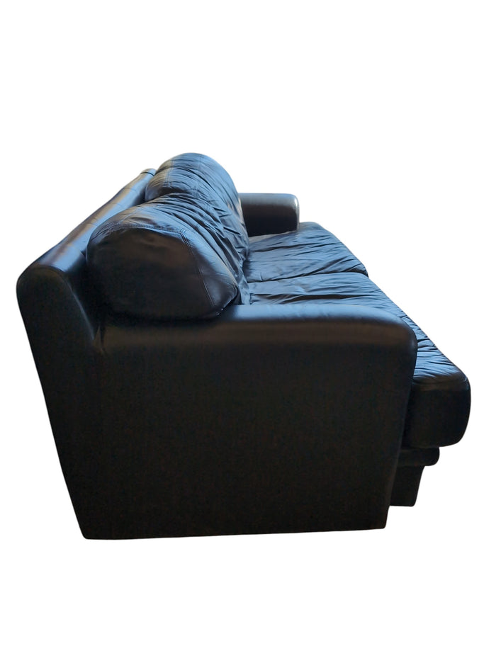 Genuine Leather Three Seater Sofa - Black