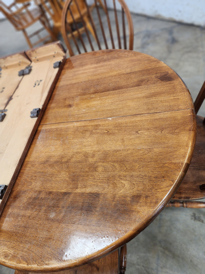 Round Dark Wood 5-Piece Dining Set with 1 Leaf