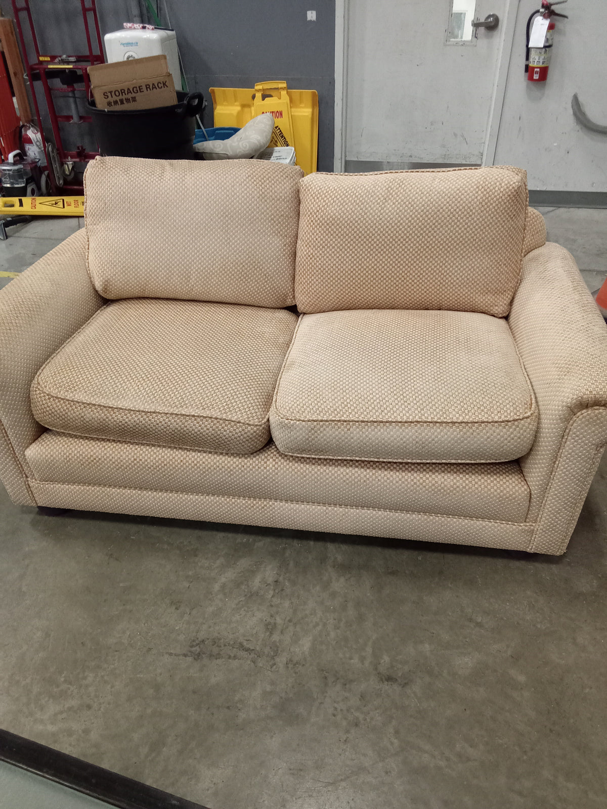 68"W Love Seat in Beige Fabric