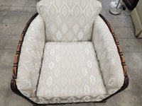 Beige Upholstered Armchair with Wood Carved Accents
