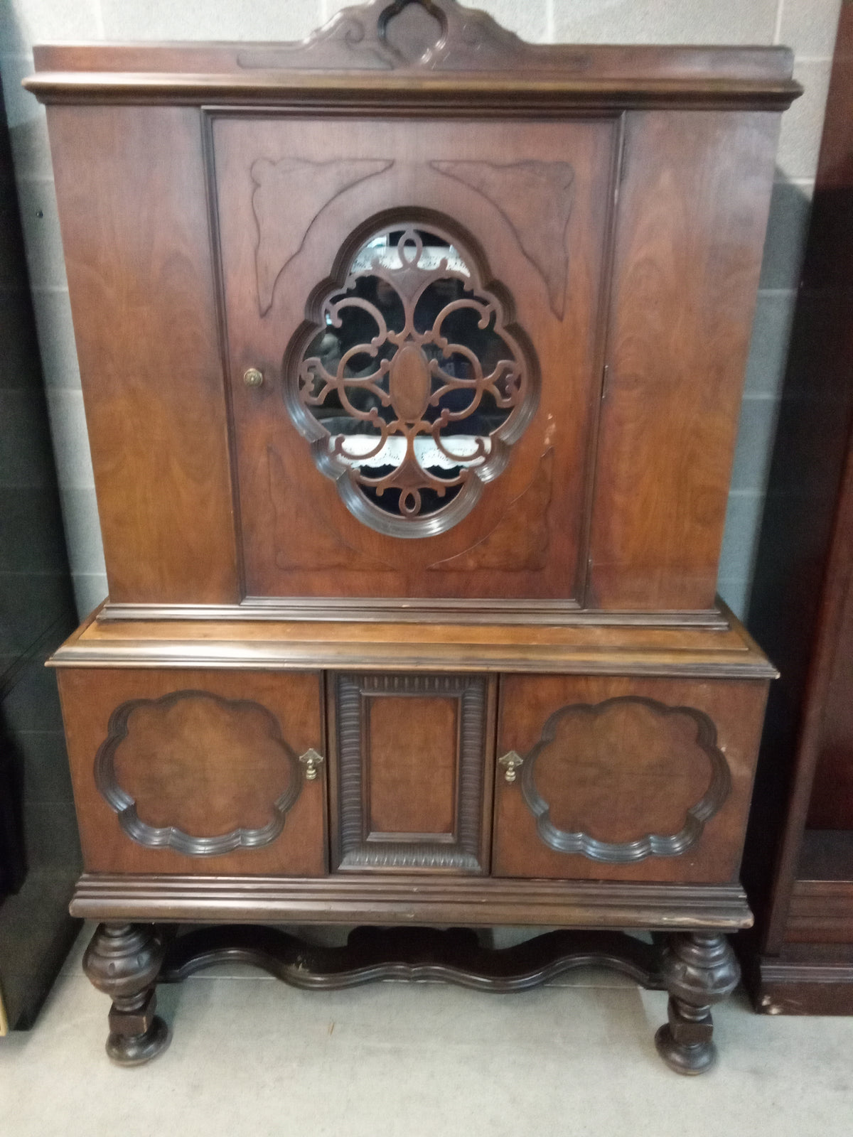 47"W Two-Piece Antique Cabinet