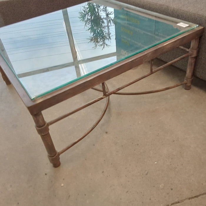 38"W x 38"D Wrought Iron Coffee Table with Glass Top