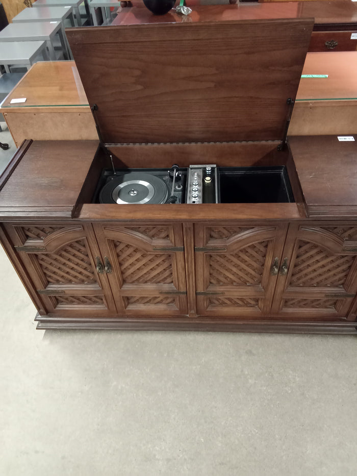 55"W Vintage Stereo Unit with Record Player and AM/FM