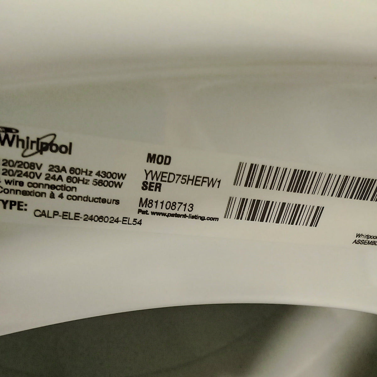 27"W White Front Load Dryer