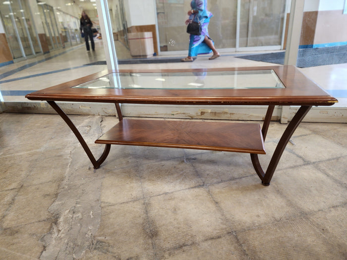 Walnut 2 Tier Coffee Table with Glass Insert