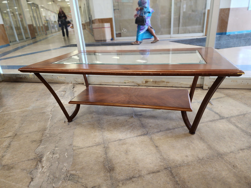 Walnut 2 Tier Coffee Table with Glass Insert