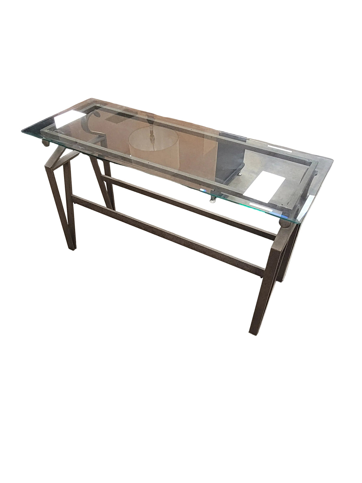 Glass Top Console Table With Brushed Metal Base