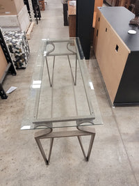 Glass Top Console Table With Brushed Metal Base