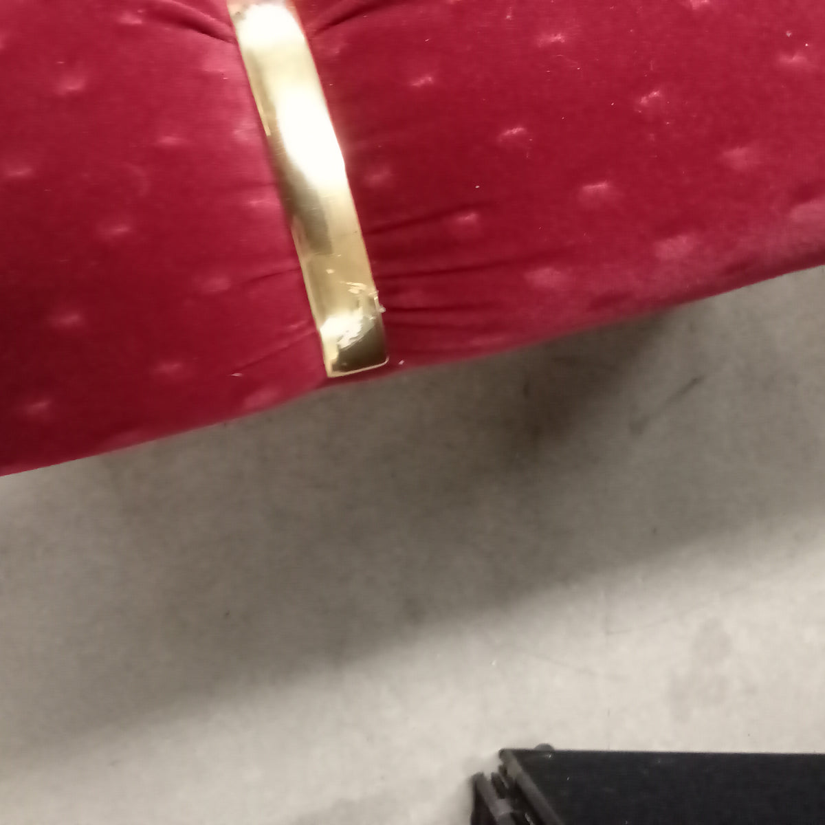 84"W 3-Seat Sofa in Red with Brass Accents