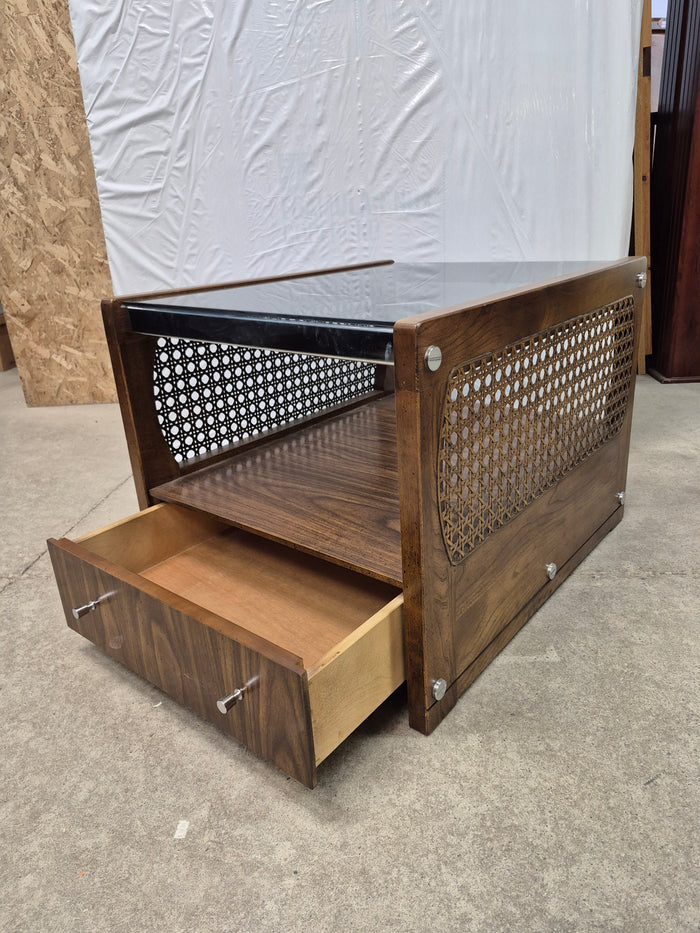 MCM End Table with Smoked Glass Top