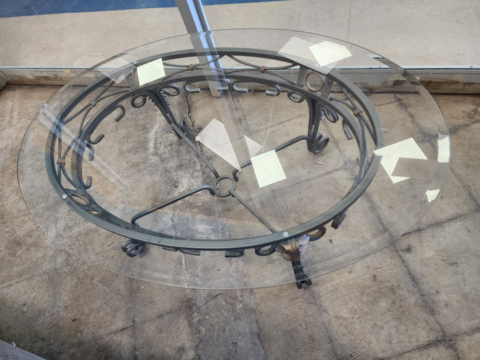Oval Glass & Wrought Iron Coffee Table