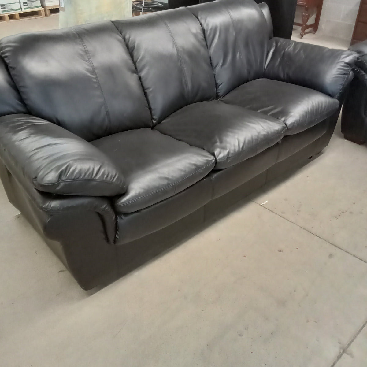 82"W 3-Seat Sofa in Black Faux Leather
