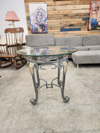 Round Glass & Wrought Iron Side Table