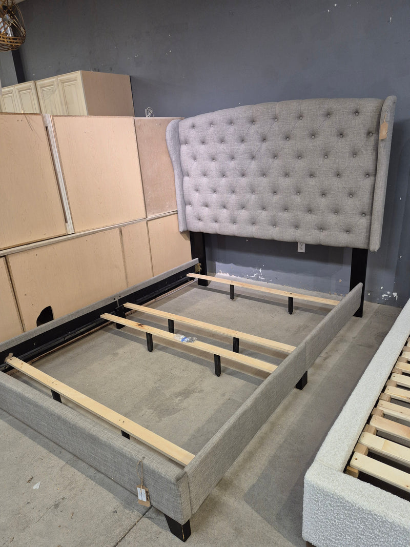 Queen Grey Upholstered Bedframe