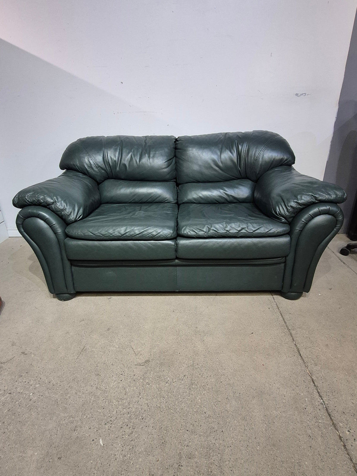 Green Leather love seat Couch