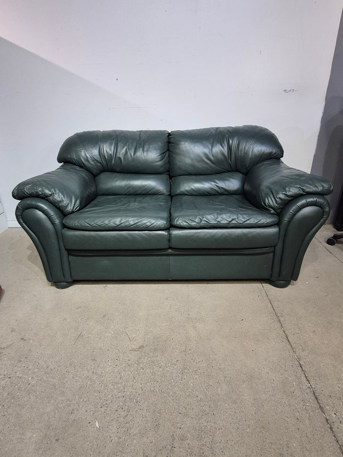 Green Leather love seat Couch