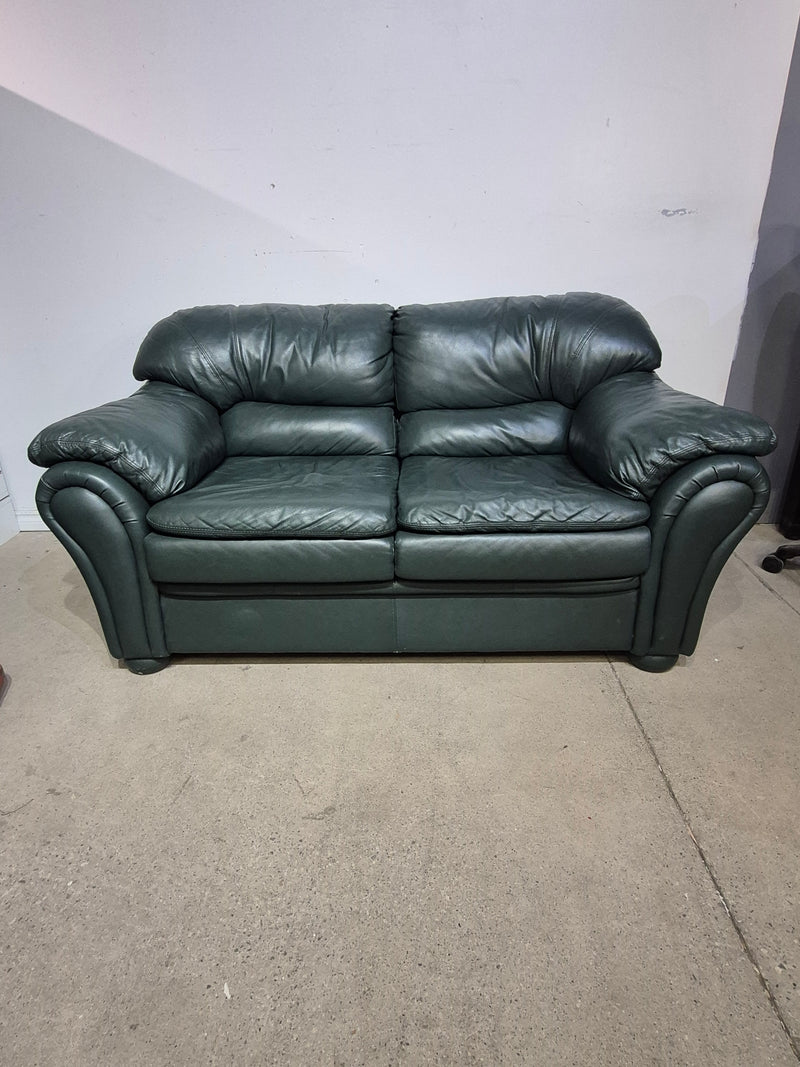 Green Leather love seat Couch