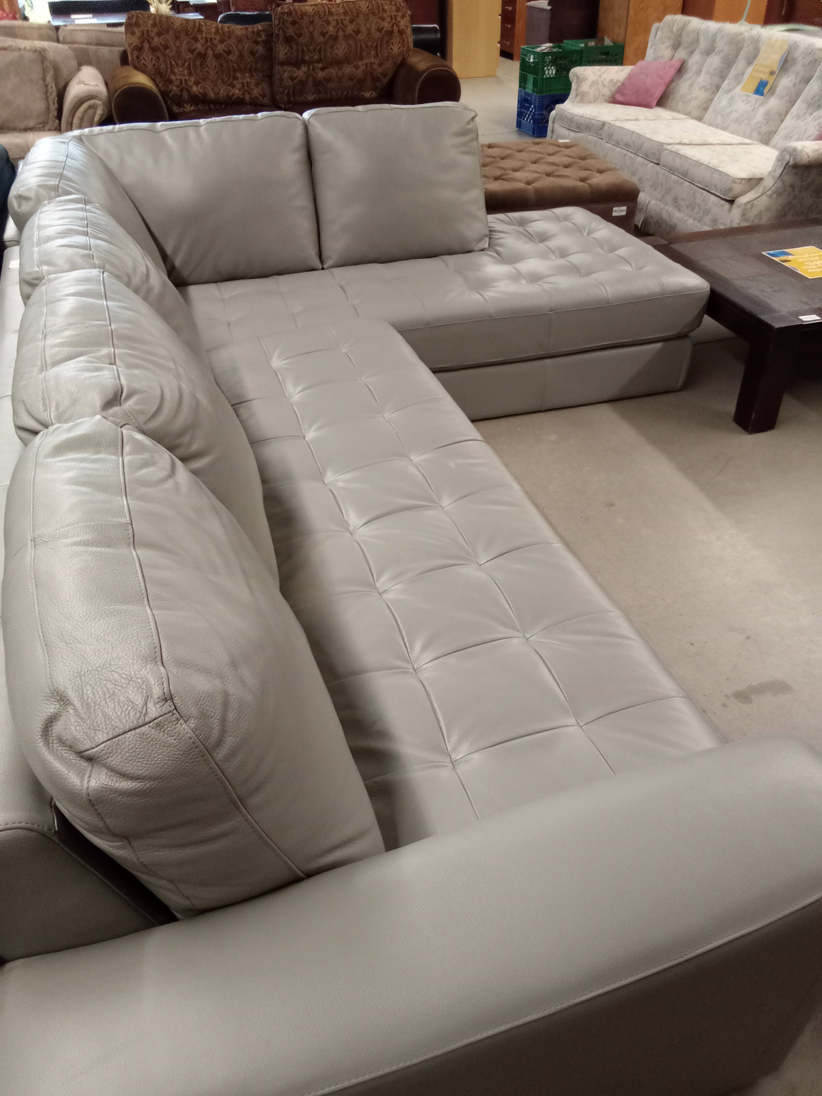 120"W 2-Piece Sectional Sofa in Gray Leather (No Legs)