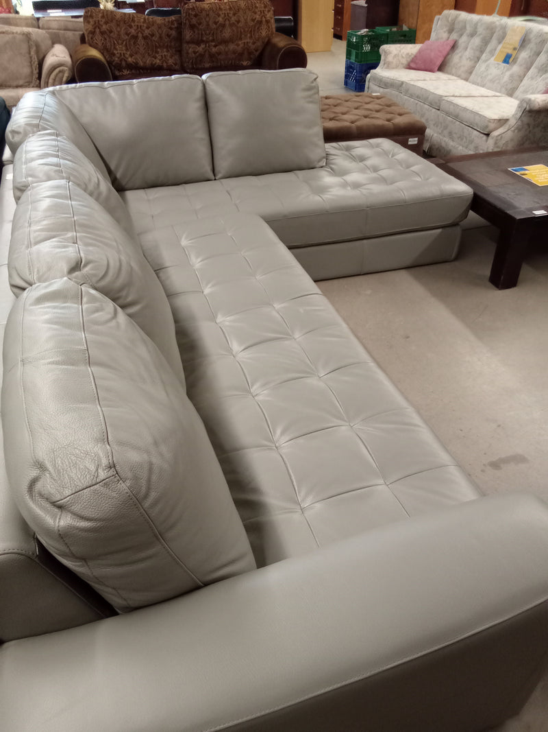 120"W 2-Piece Sectional Sofa in Gray Leather (No Legs)