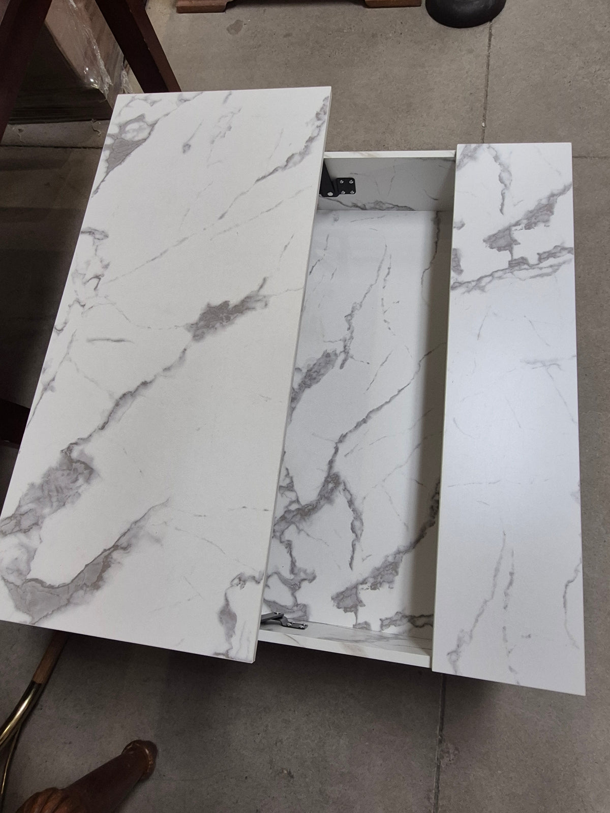 Lift Top Coffee Table w/ Hidden Storage Compartment Floating White Marble-Look