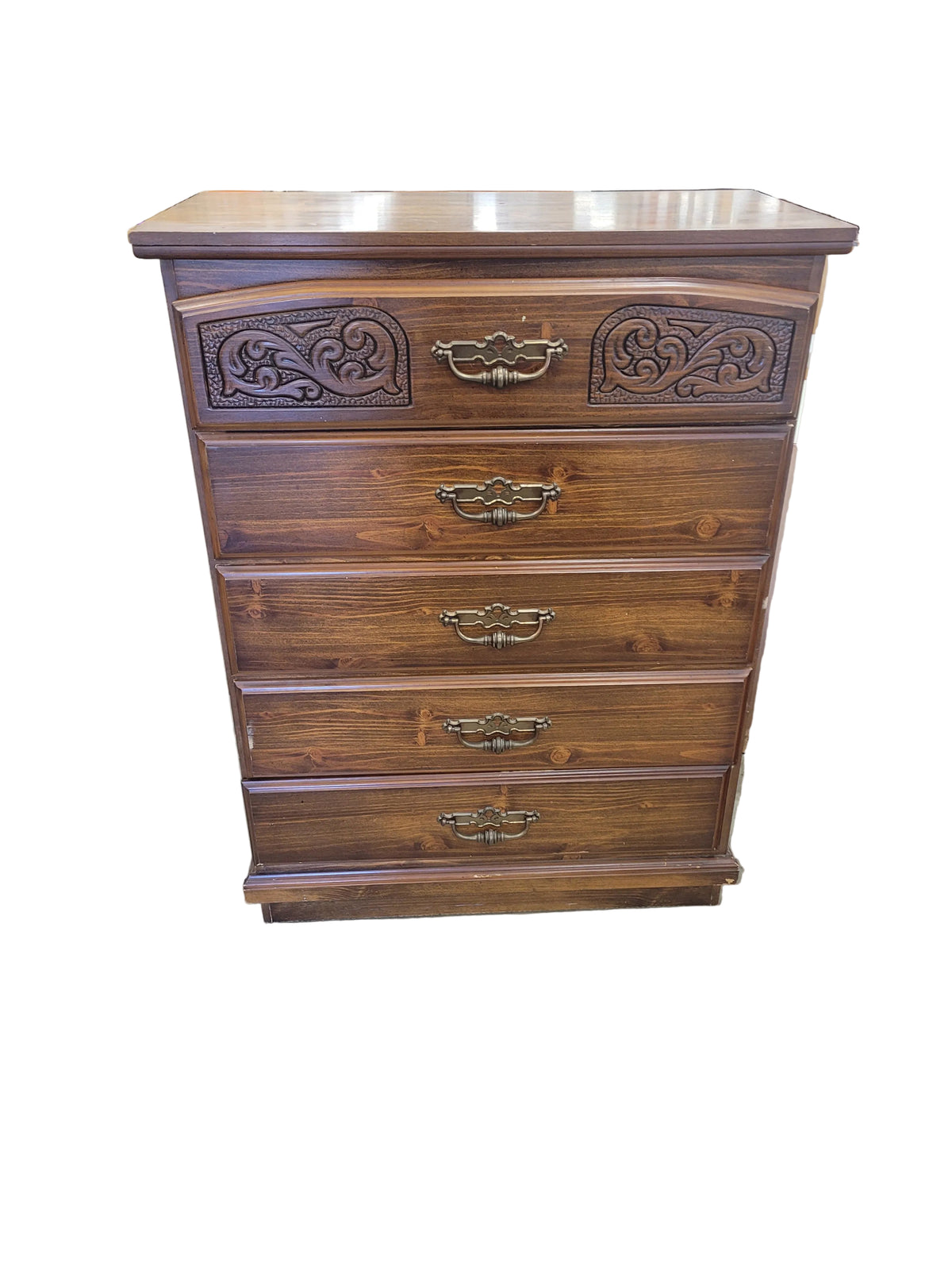 Carved Wood Tall Boy Dresser