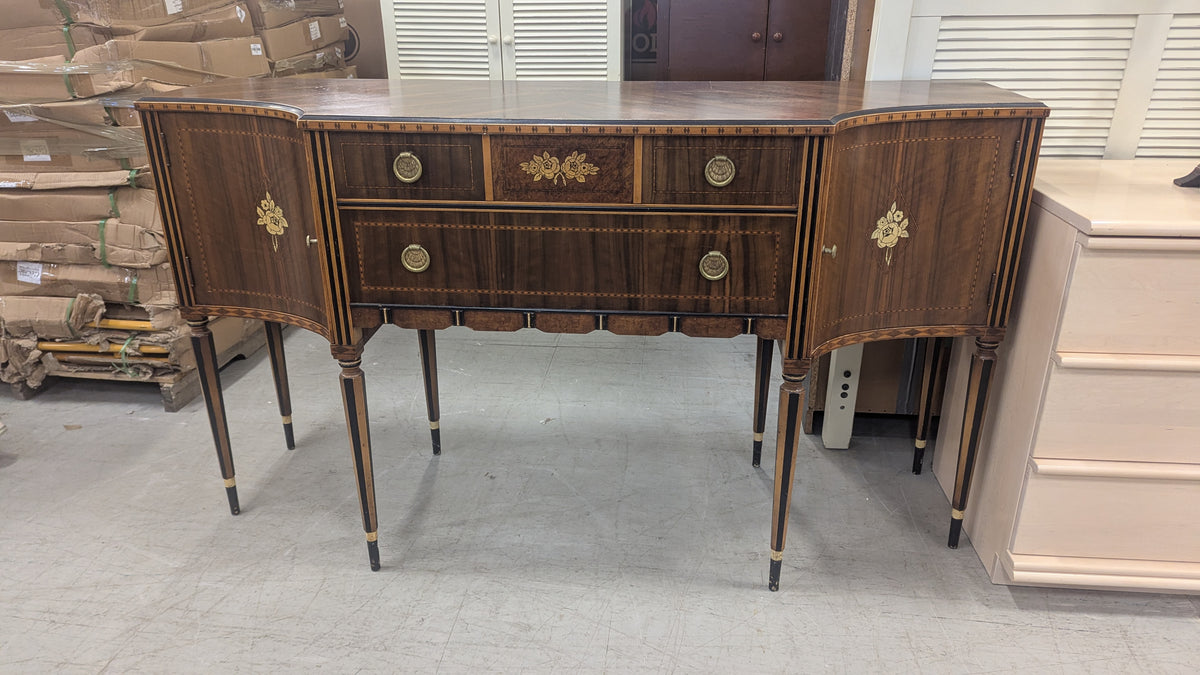 66"W Vintage Buffet w/ Golden Rose Inlays