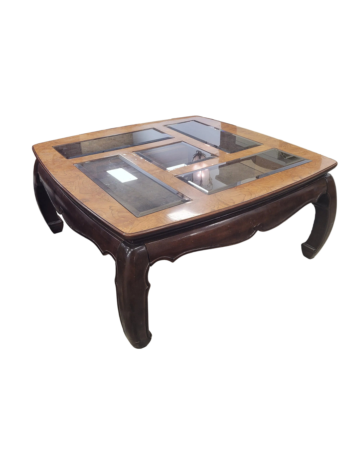 Burl Wood Coffee Table W/6 Glass Insert's