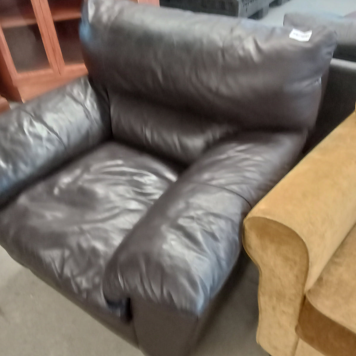 43"W Black Leather Arm Chair