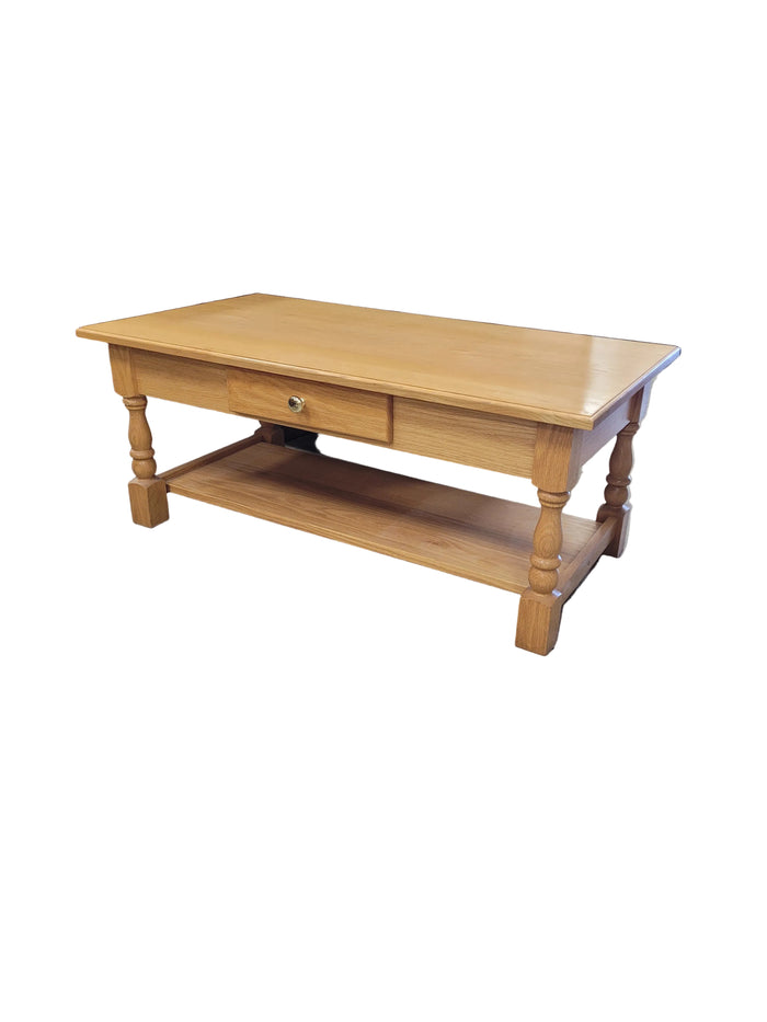 Solid Oak Coffee Table W/ Brass Knob