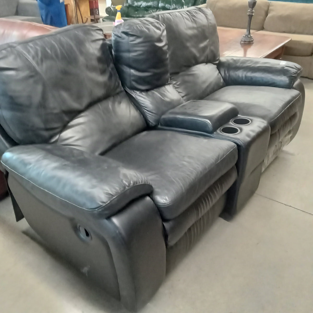 80"W Recliner Rocker Love Seat in Black Faux Leather