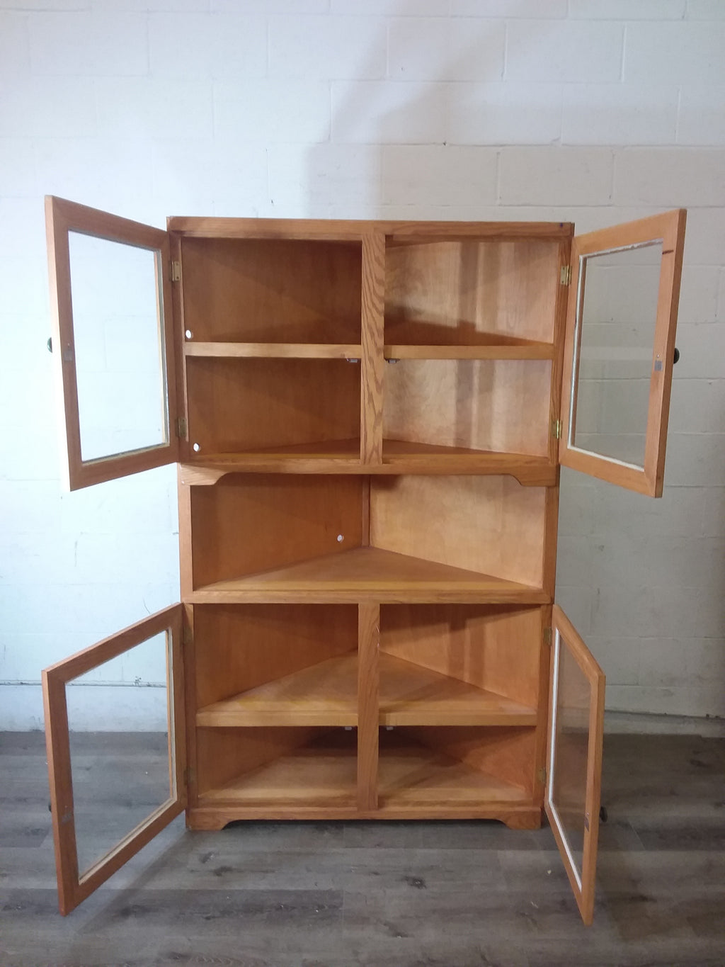 Three-Tiered Corner Cabinet with Glass Doors