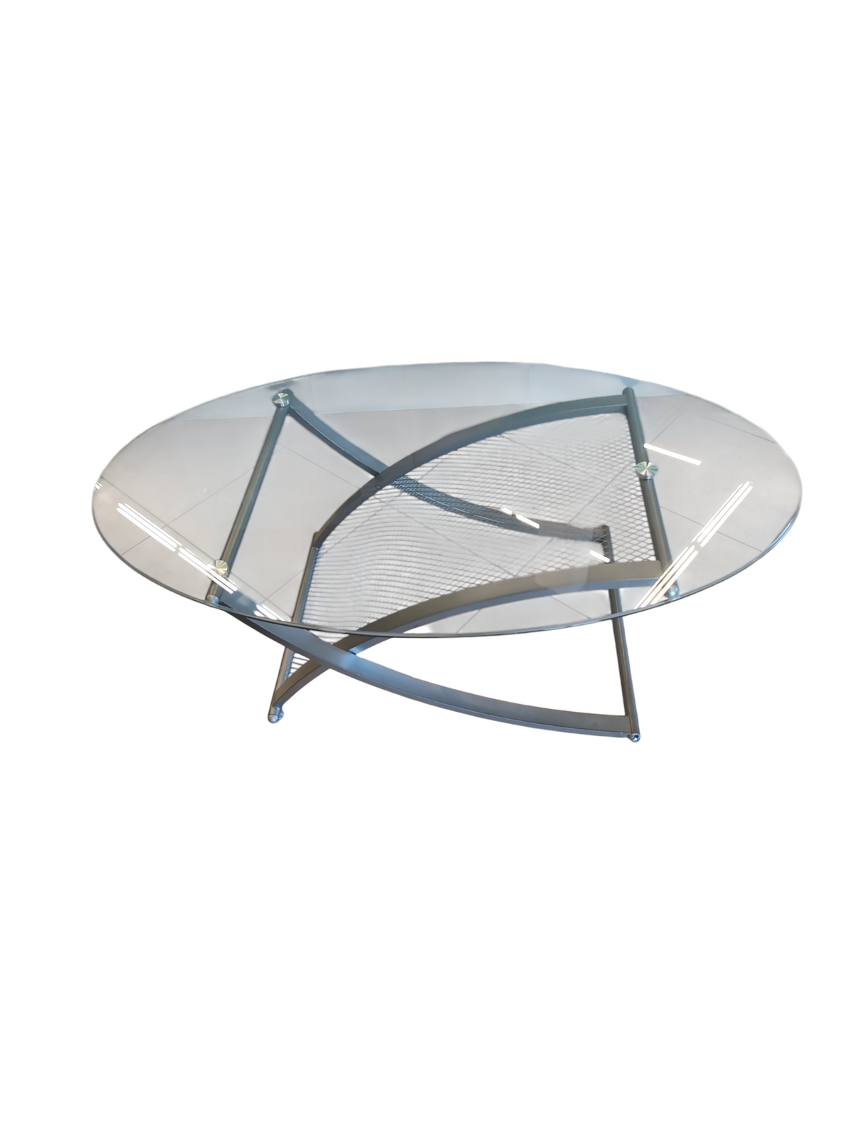 Glass Coffee Table with Grid Frame