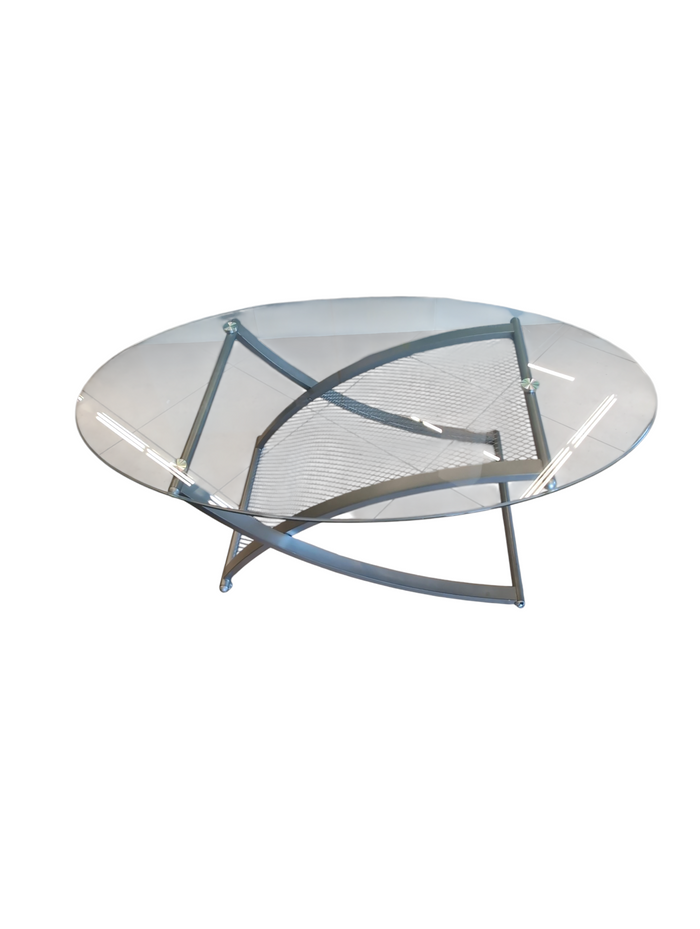 Glass Coffee Table with Grid Frame