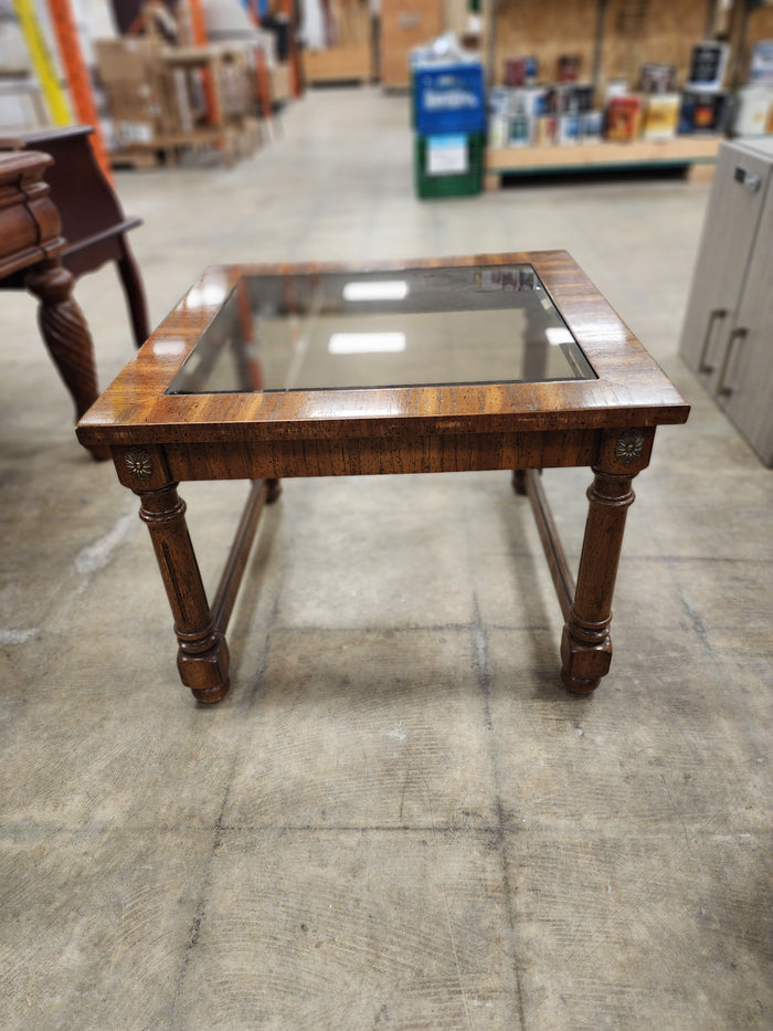 Dark Walnut Side Table with Glass Insert