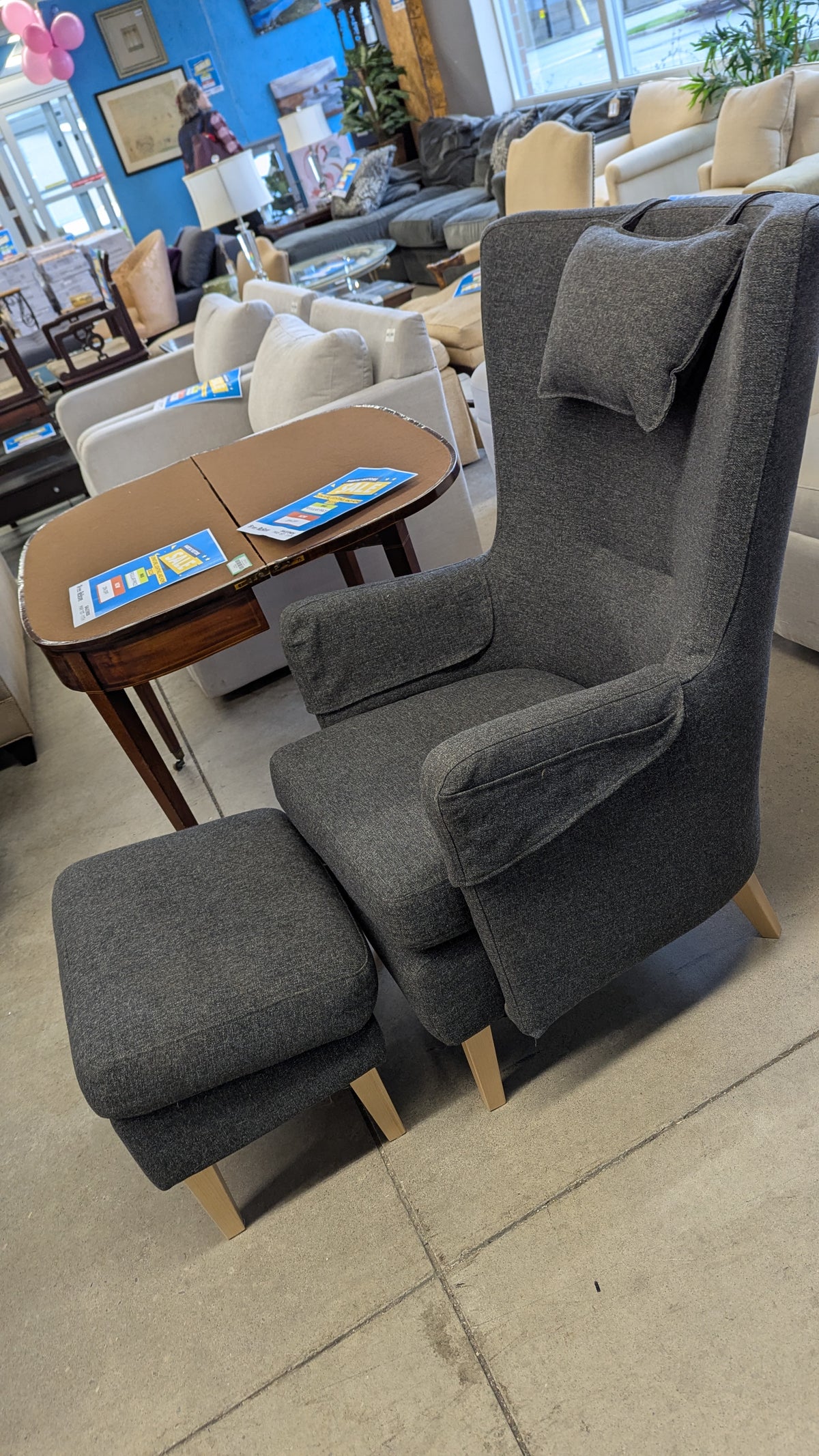28"W Grey Armchair w/ Ottoman