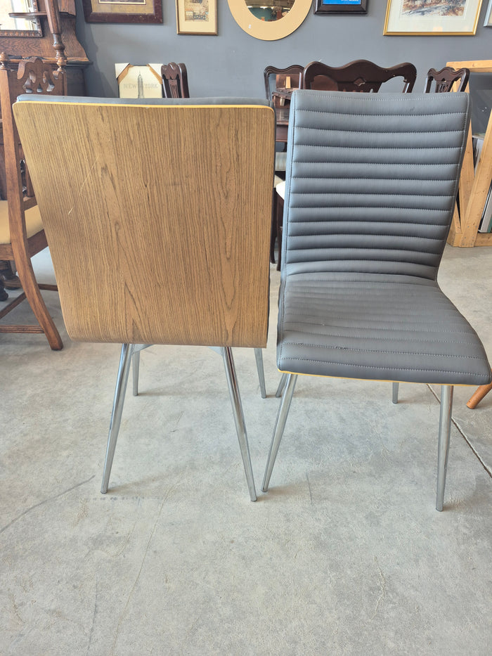 Grey Leather-Like Upholstered Chair with Wood Back