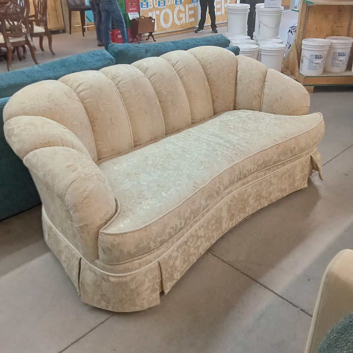 72"W Love Seat in Beige Floral Fabric