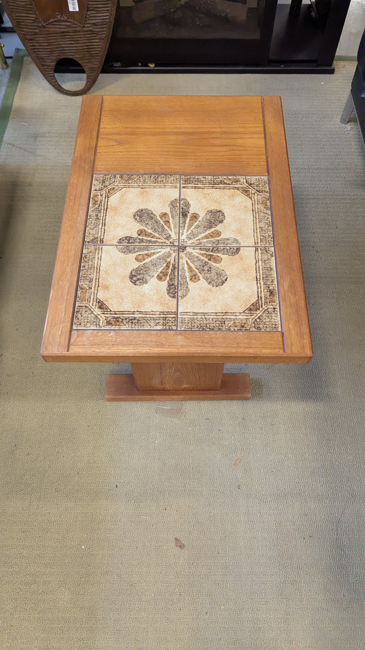 20"W Teak Side Table with Flower Tile