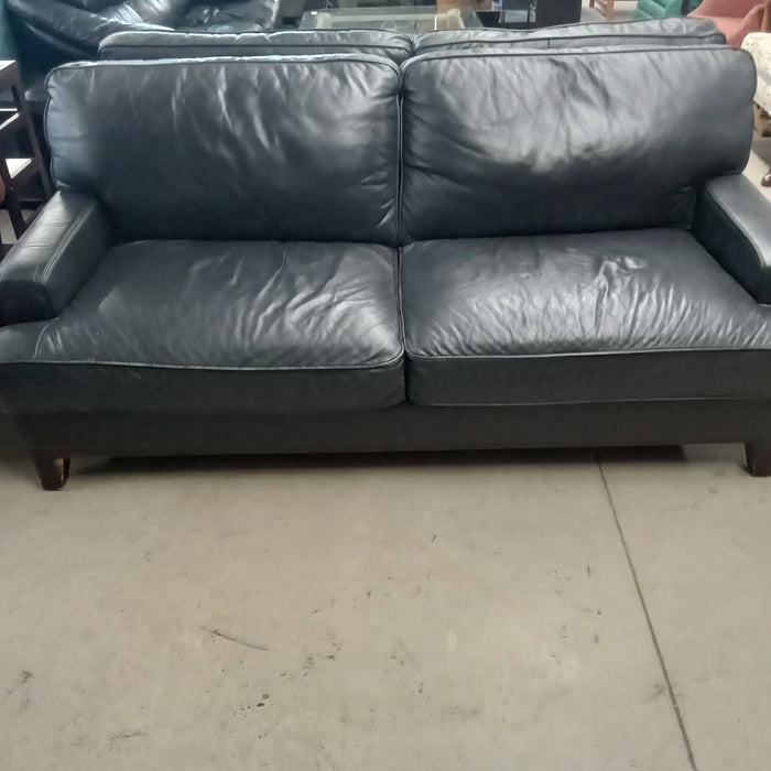 78"W Black Leather Love Seat