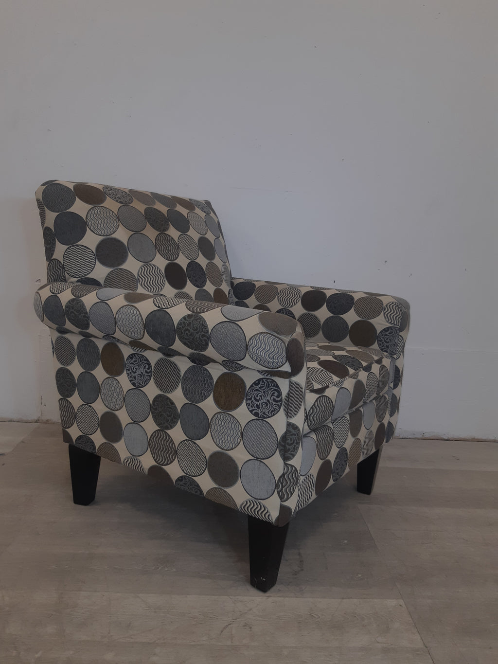 Grey Arm Chair with Polka Dot Accents