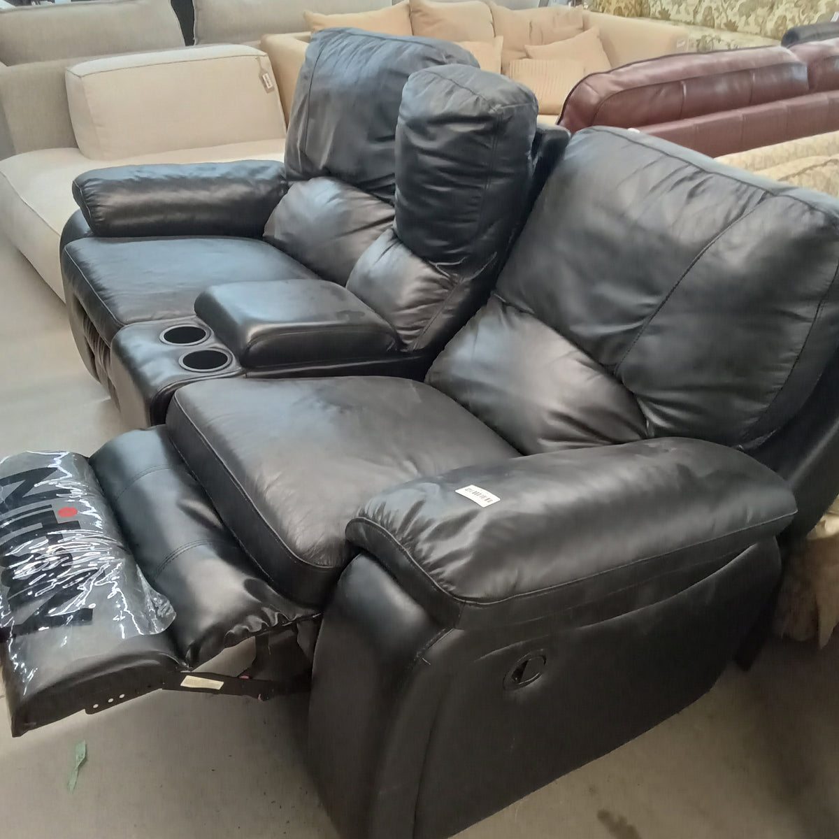 80"W Recliner Rocker Love Seat in Black Faux Leather