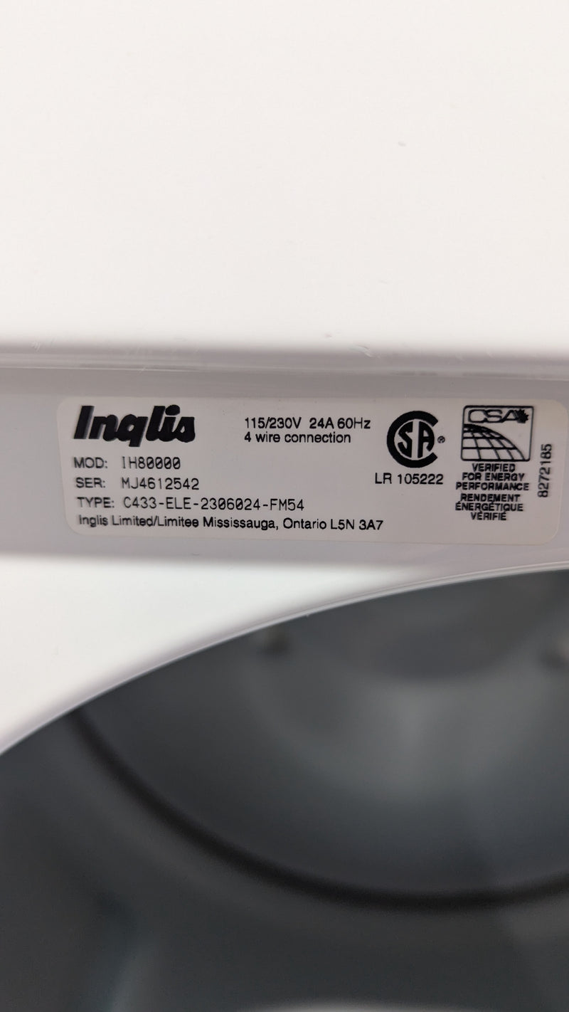 29"W White Inglis Electric Dryer