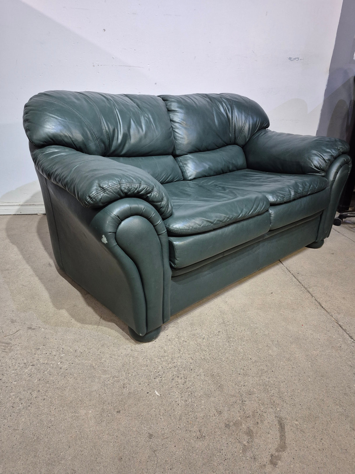 Green Leather love seat Couch